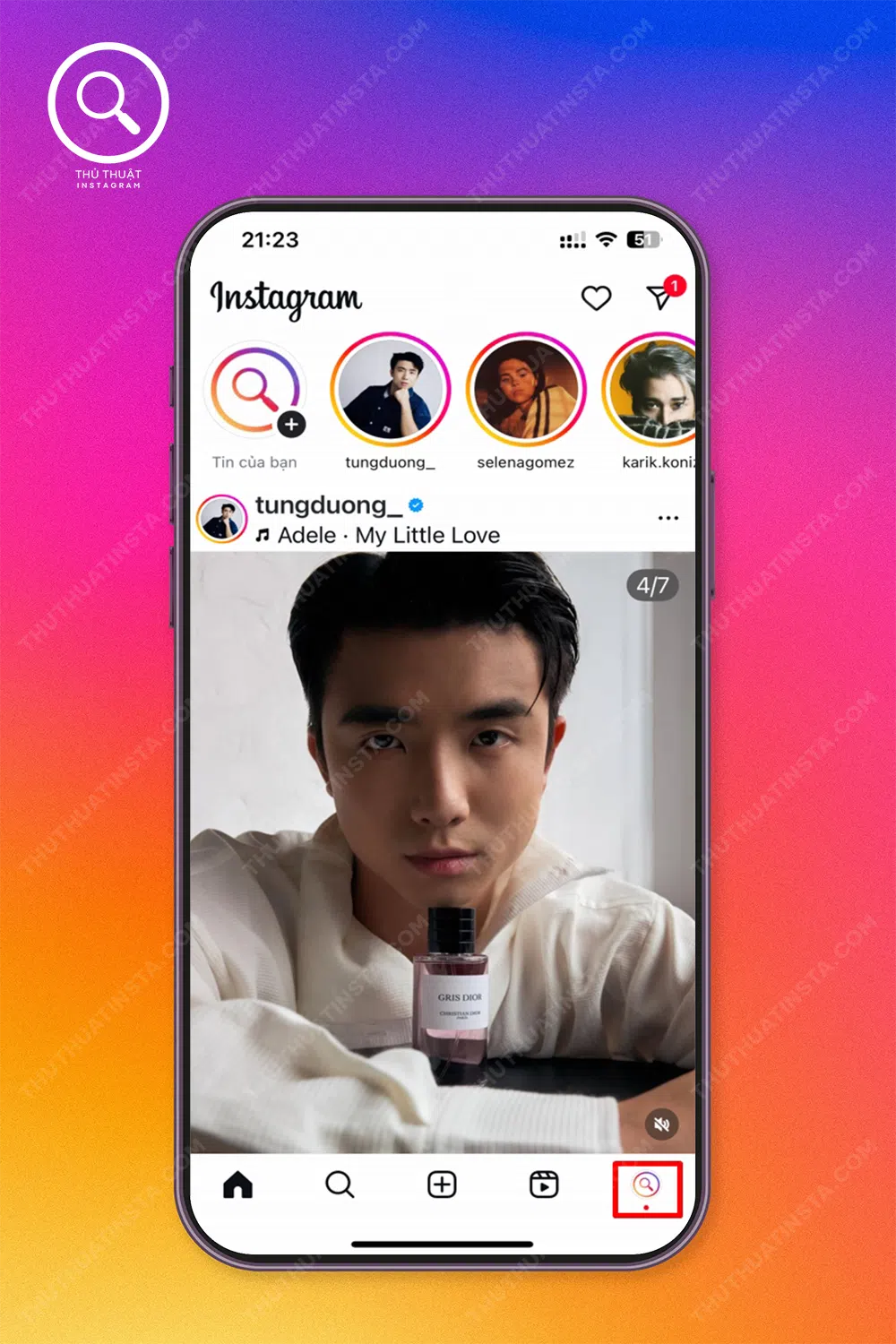 Bước 1: Truy cập vào ứng dụng Instagram → Chọn “Biểu tượng avatar” bên dưới góc trái màn hình.