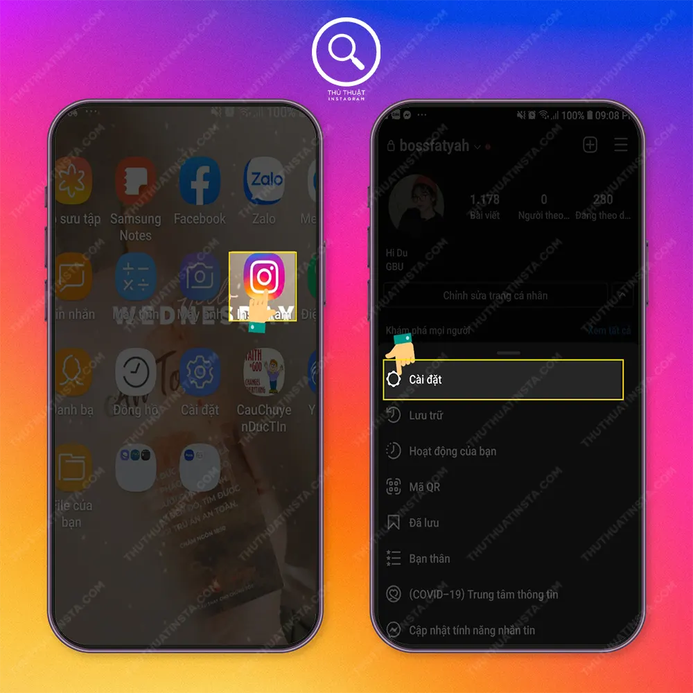 Bước 1: Mở ứng dụng Instagram → Nhấn vào Cài đặt.