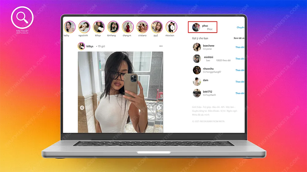 Bước 1: Mở Instagram trên máy tính → Nhấn vào ảnh đại diện của bạn ở góc trên bên phải.