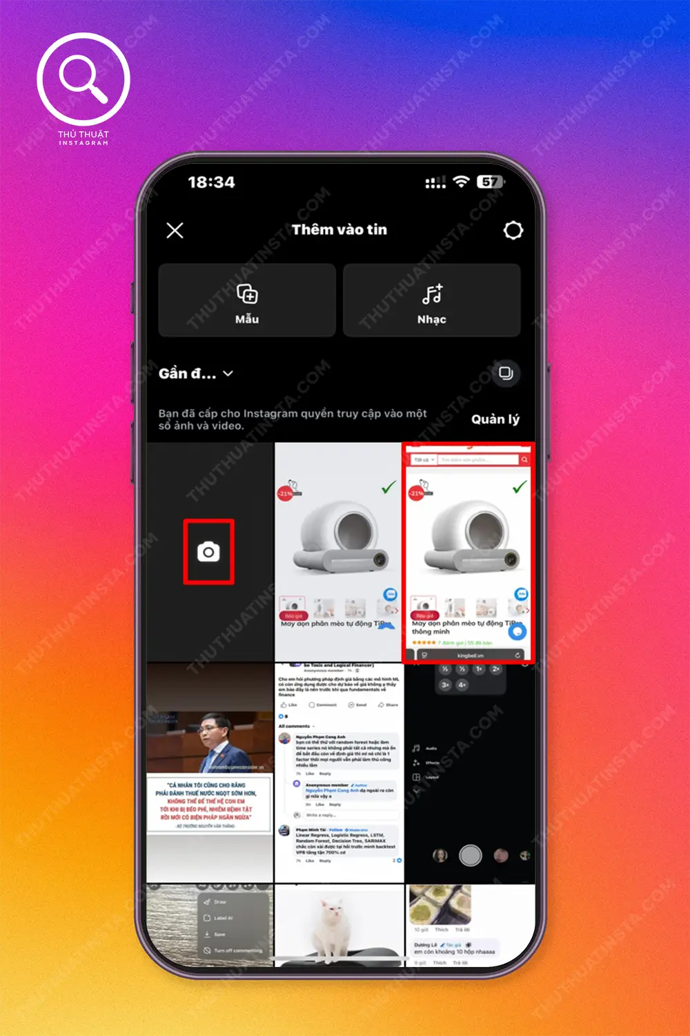 Bước 1: Mở Instagram > Chọn Tin của bạn bên trái màn hình.Bước 2: Chọn ảnh hoặc biểu tượng máy ảnh (để chụp theo sở thích).