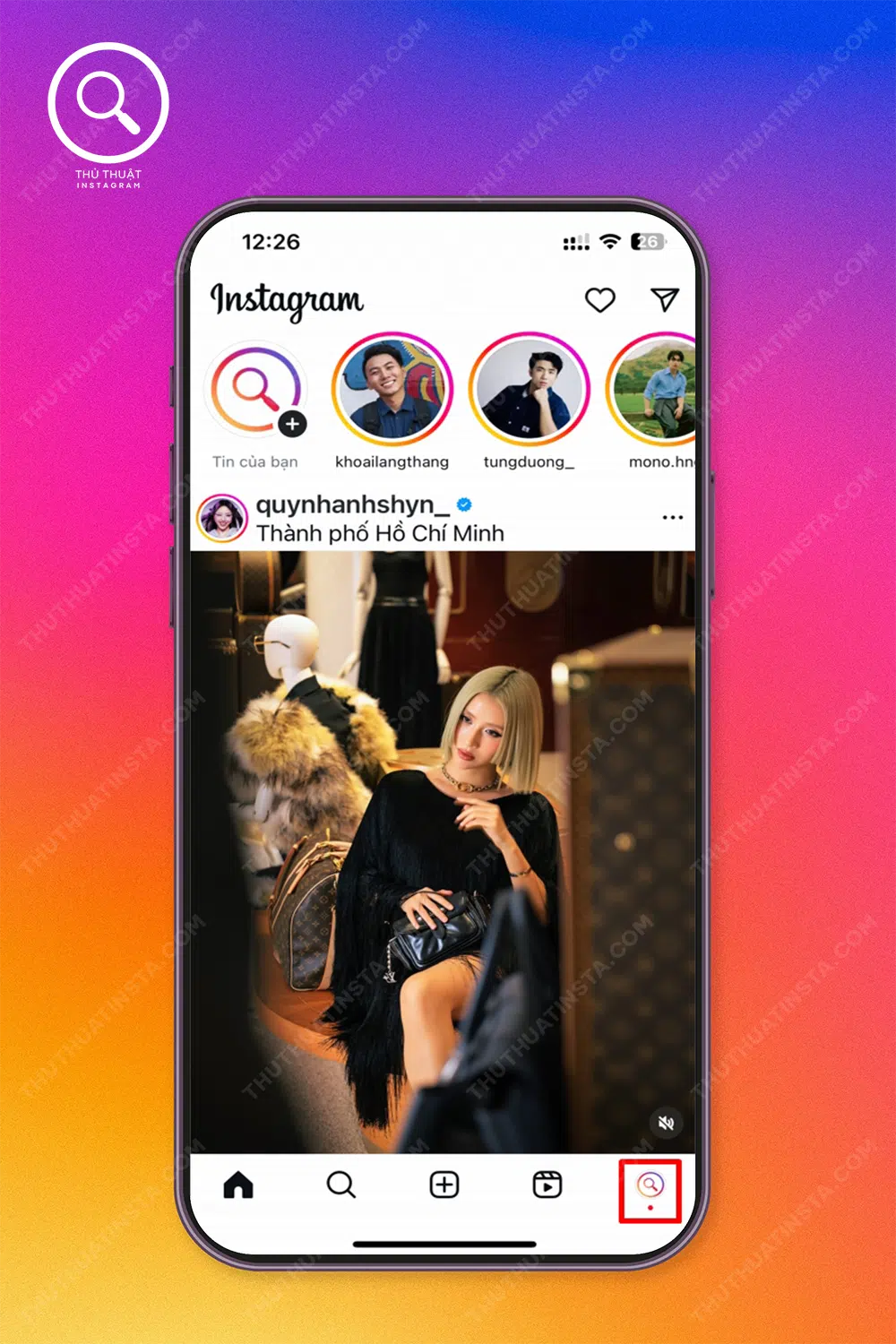Bước 1: Mở instagram → Chọn “Biểu tượng avatar” ở phía dưới bên phải màn hình.