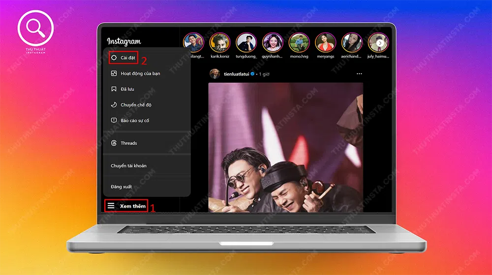 Bước 1: Mở instagram → Chọn “Xem thêm” → Chọn “Cài đặt”.