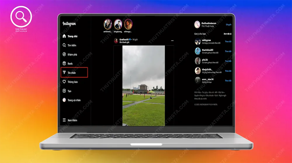 Bước 1: Truy cập vào website chính của Instagram > Tin nhắn.