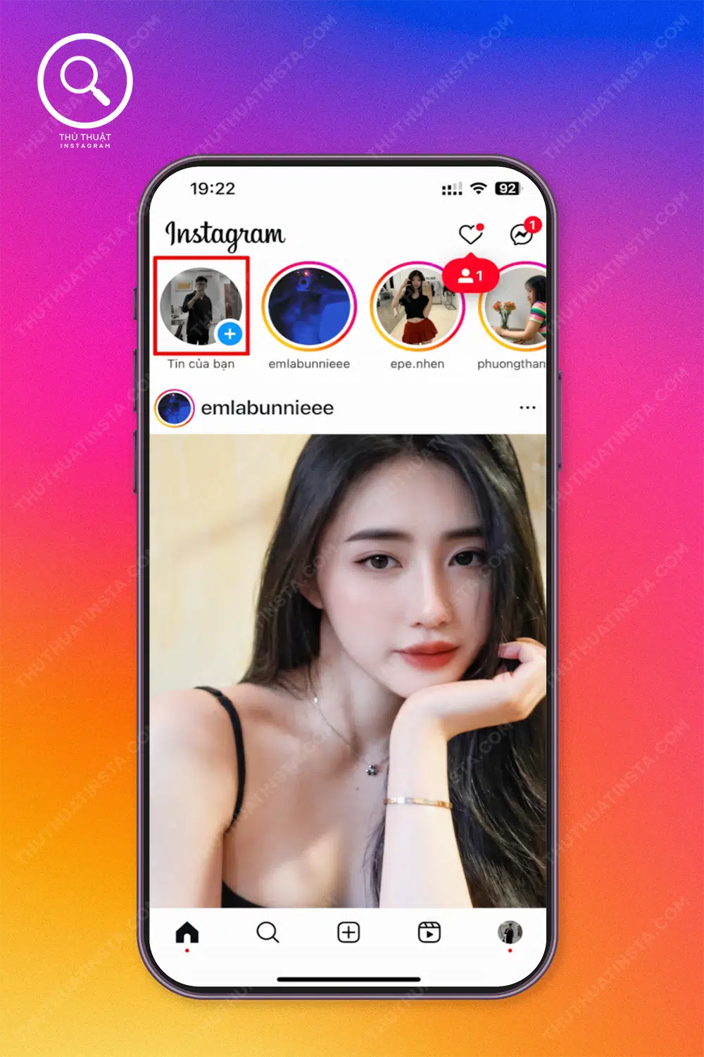 Bước 1: Truy cập ứng dụng Instagram → Vào Tin của bạn.