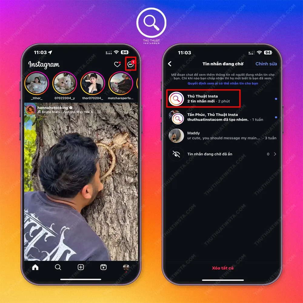 Bước 1: Truy cập vào Instagram > Chọn phần Tin nhắn > Chọn tin nhắn bạn được nhắc trong Story.