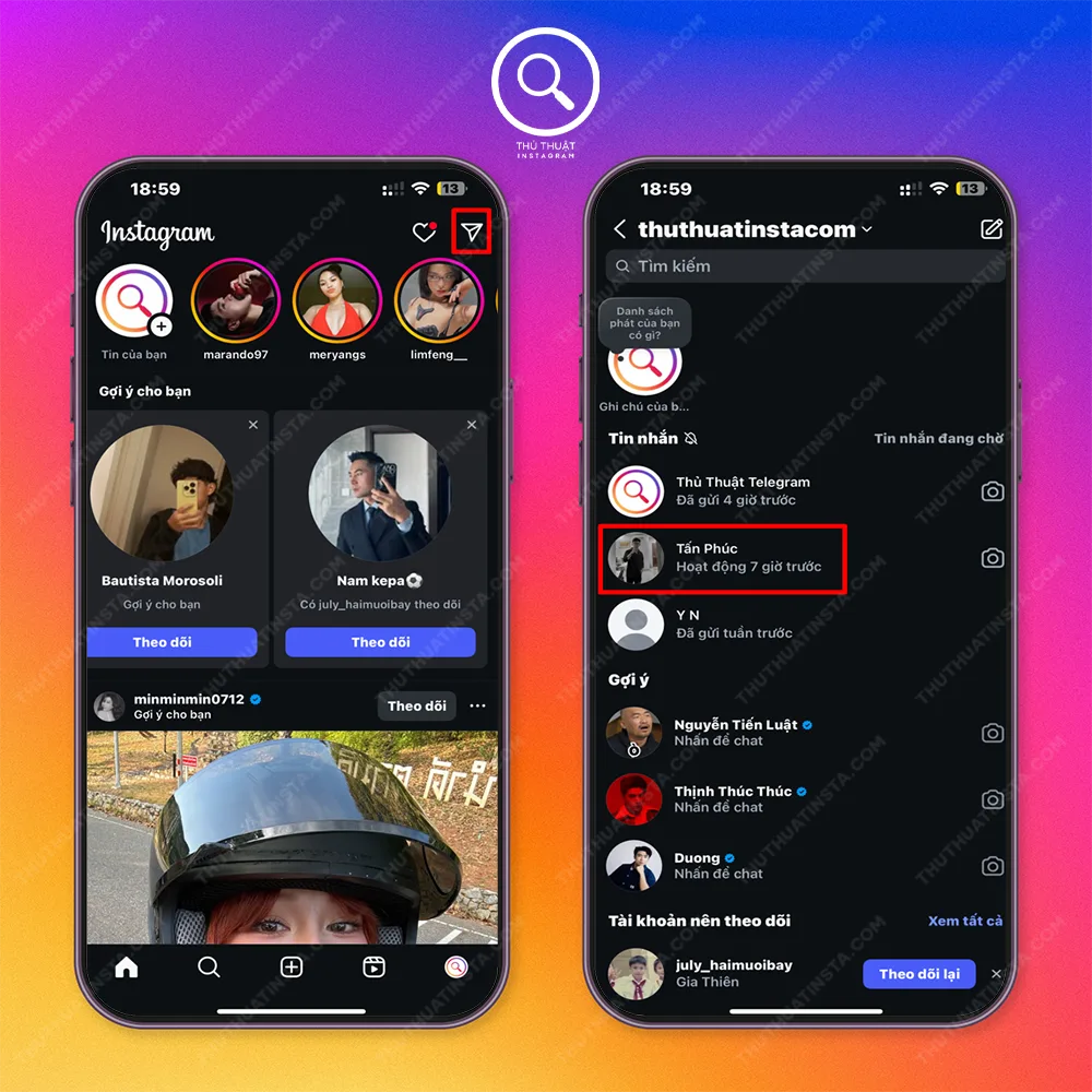 Bước 1: Chọn biểu tượng Messenger hoặc máy bay giấy > Chọn vào cuộc trò chuyện muốn đổi biệt danh.