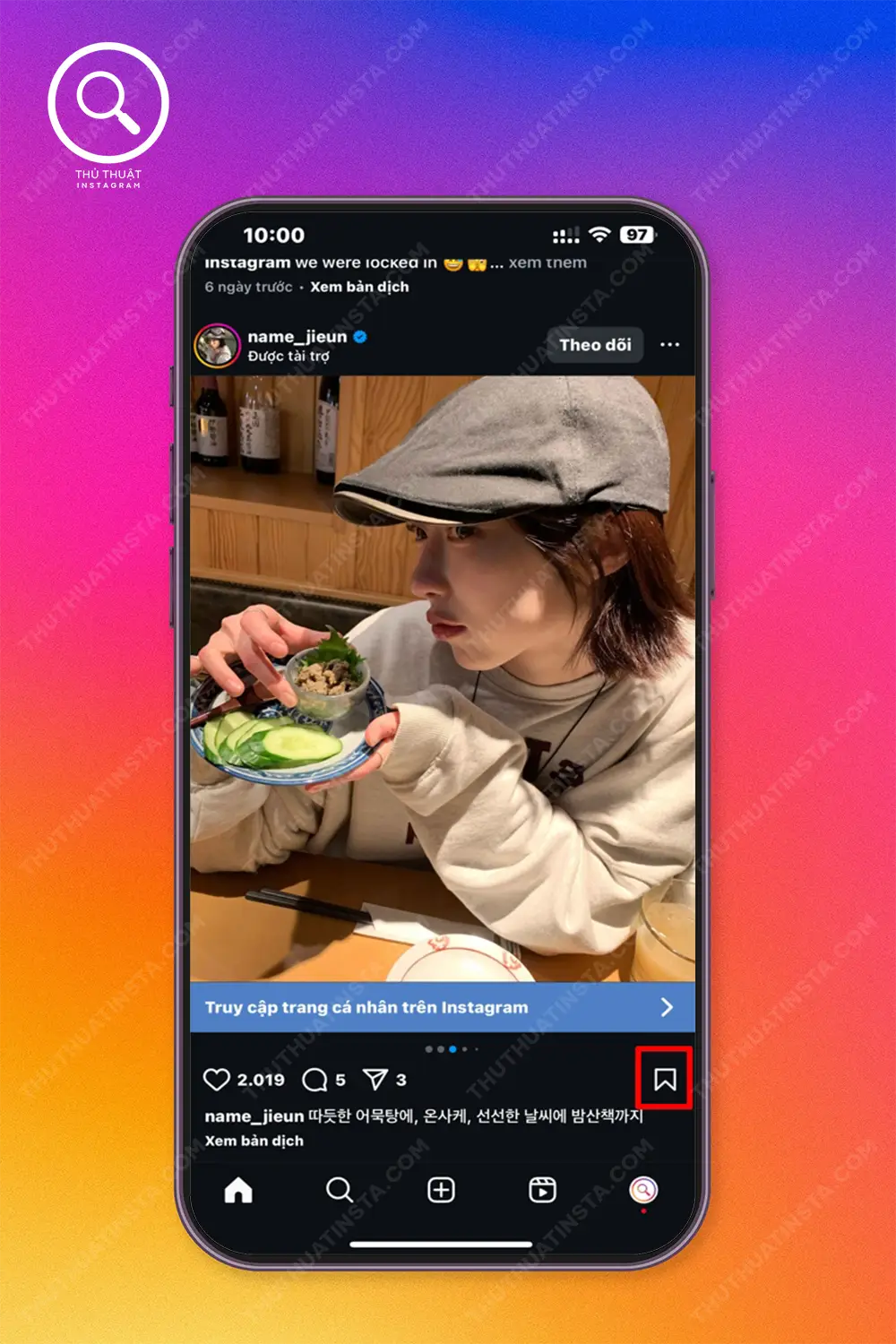 Bước 1: Vào Instagram tìm kiếm các ảnh muốn đưa vào Album > Chọn biểu tượng Lưu.