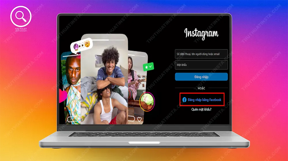 Bước 1: Truy cập vào website Instagram > Chọn vào nút "Đăng nhập bằng Facebook".