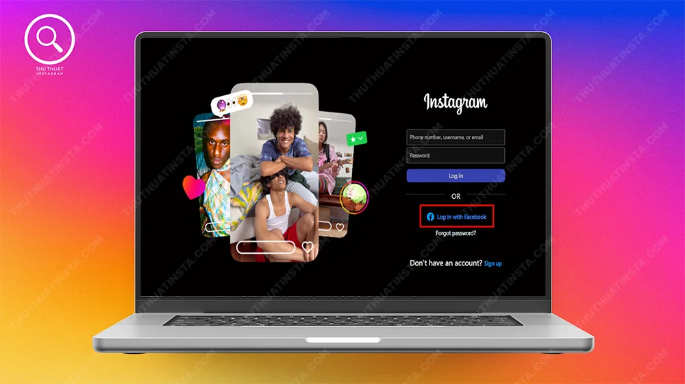 Bước 1: Truy cập trang web chính Instagram nếu bạn sử dụng trực tiếp trên máy tính > Chọn Đăng nhập bằng Facebook.