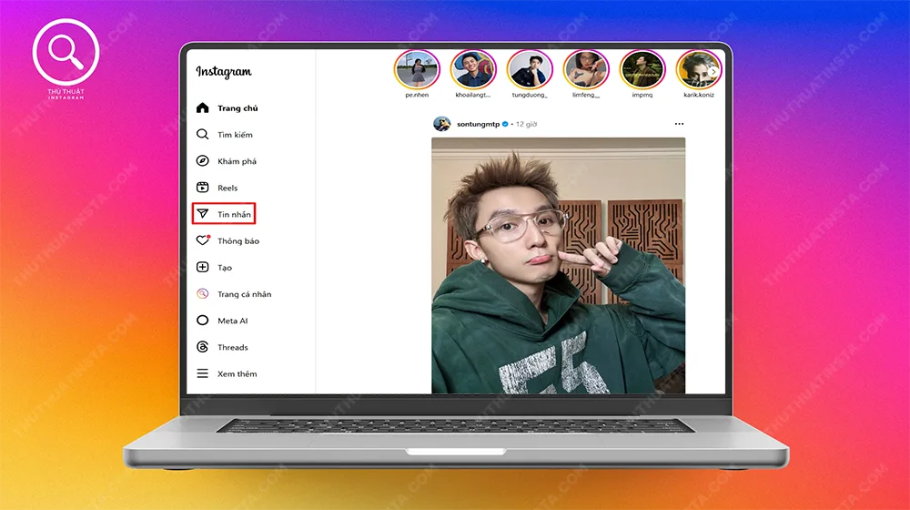Bước 1: Truy cập instagram.com > Chọn Tin Nhắn.
