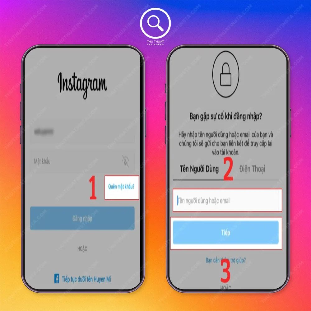 Bước 1: Mở ứng dụng Instagram trên điện thoại. Kế tiếp, bạn nhấn vào dòng chữ Quên mật khẩu màu xanh dương, nằm ngay bên trên nút Đăng nhập.