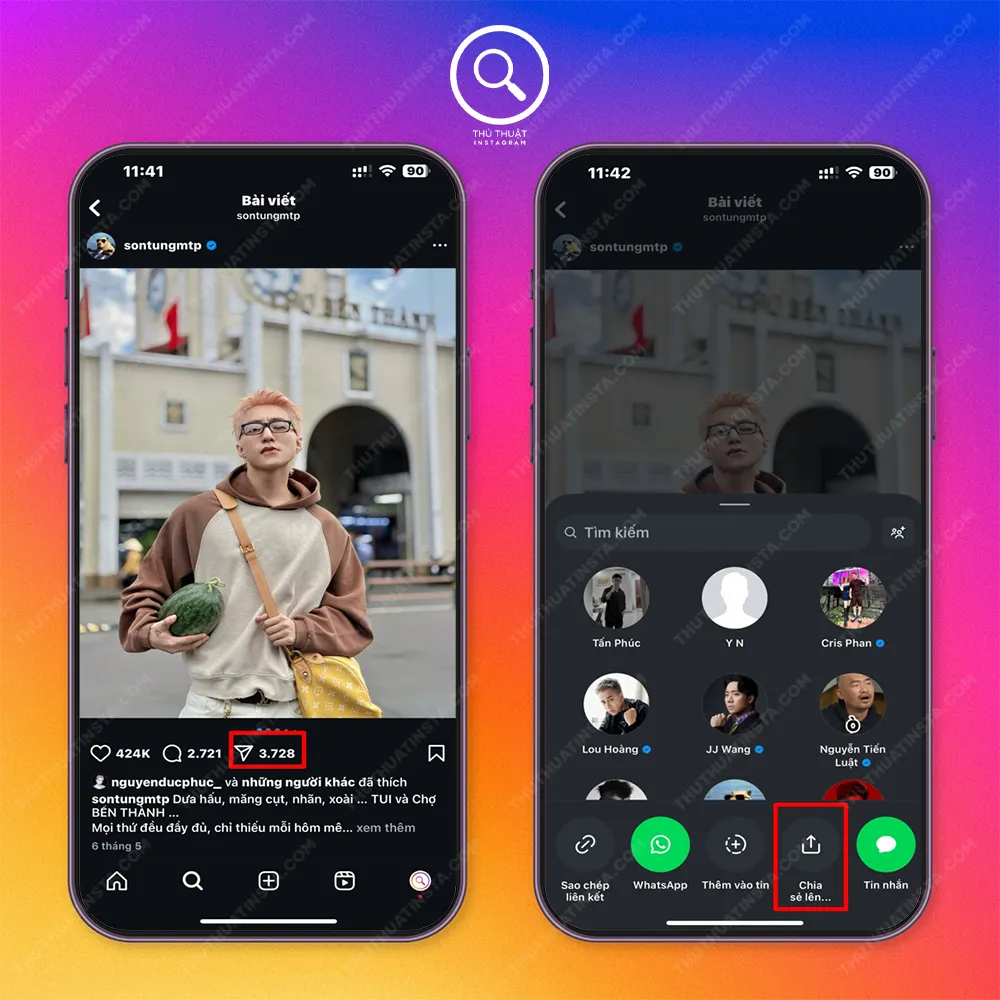 Bước 1: Truy cập vào Instagram để tìm bài viết/ảnh mình cần, nhấn vào nút chia sẻ bài viết (máy bay giấy) của bài viết/ảnh đó > Sao chép liên kết.