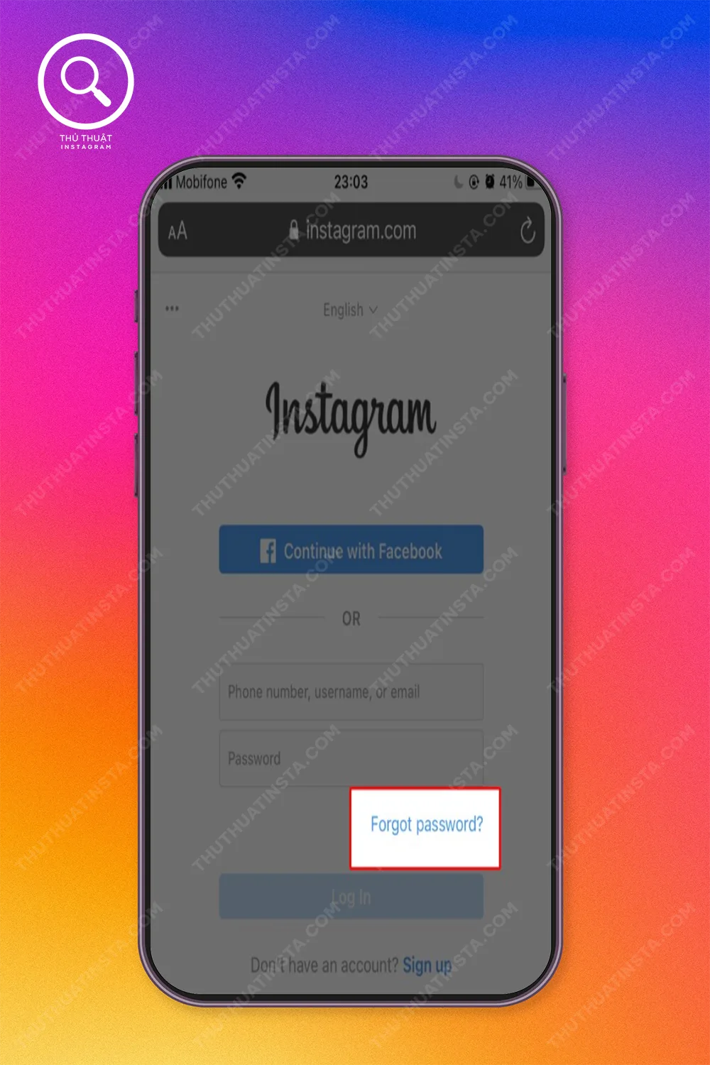 Bước 1: Truy cập vào website Instagram trên máy tính. Sau đó, nhấn vào mục Forgot Password (Quên mật khẩu).