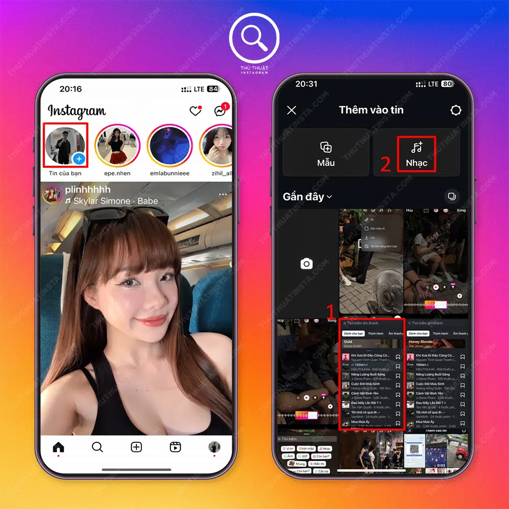 Bước 1: Mở instagram → Chọn “Nhạc”.