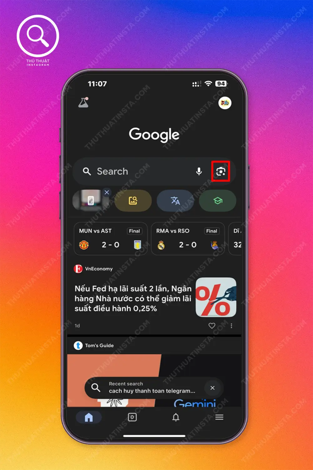 Bước 1: Truy cập Google trên điện thoại > Chọn biểu tượng Google Lens.