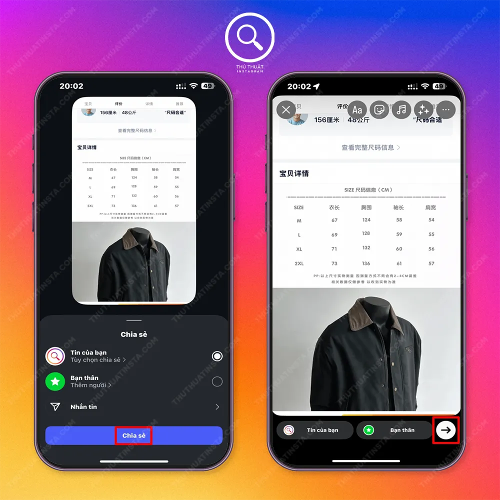 Bước 2: Tuỳ chỉnh theo ý (thêm text, nhạc, nhãn dán…) > Chọn mũi tên tròn ở dưới > Chọn option chia sẻ > Chia sẻ.