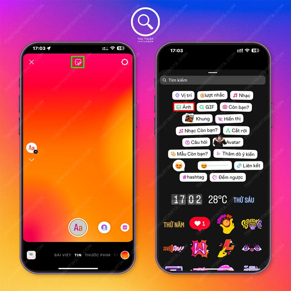 Bước 2: Chọn Nhãn dán > Chọn Hình ảnh.