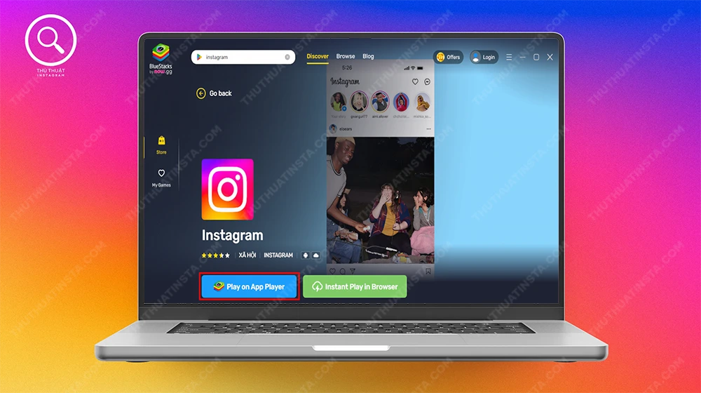 Bước 2: Tìm kiếm Instagram > Play on App Player.