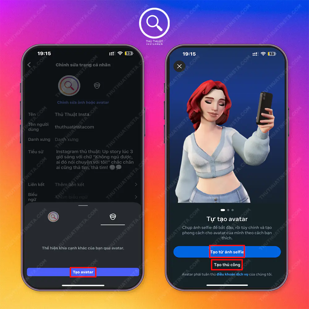 Bước 3: Chọn tạo từ ảnh selfie hoặc tự tạo theo sở thích > Điều chỉnh màu da, tóc, khuôn mặt và body theo ý > Tiếp và thực hiện thêm nhiều thao tác khác để hoàn tất.