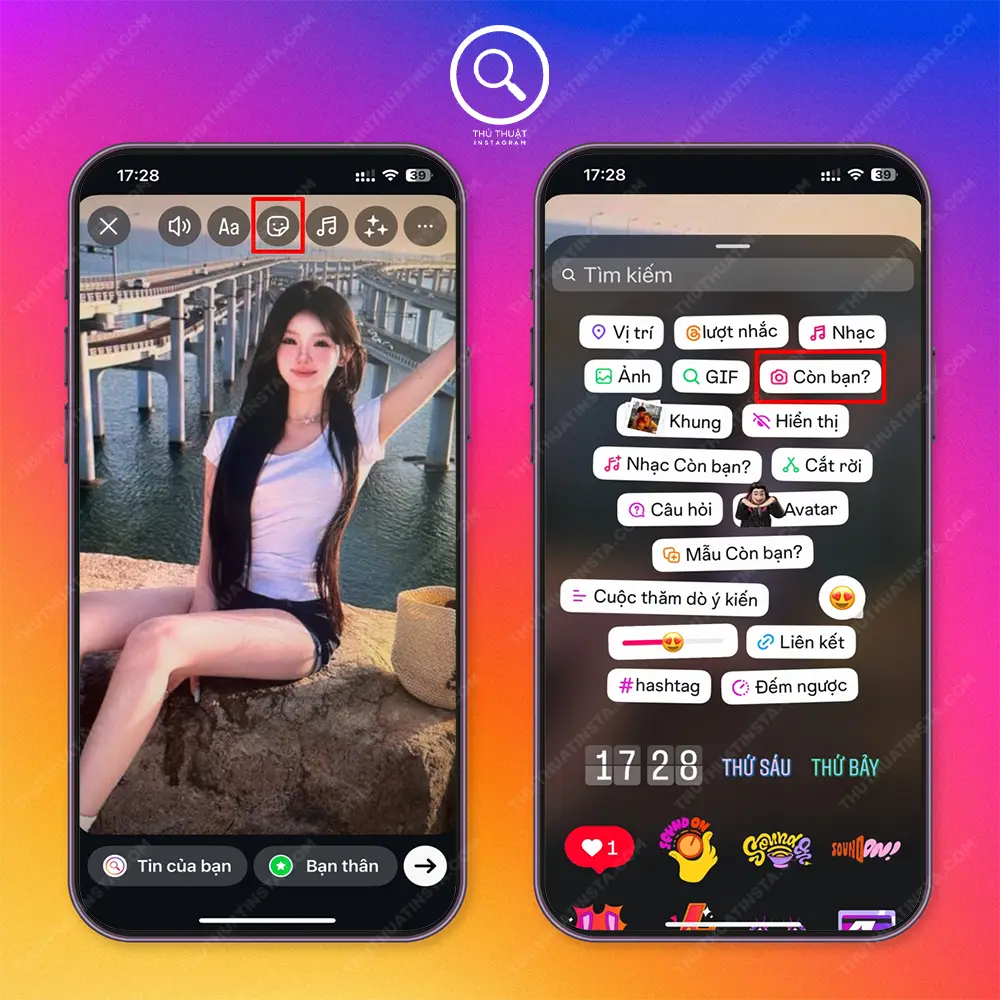 Bước 2: Quay video trong “Tin” → Chọn “template, sticker, nhãn dán”