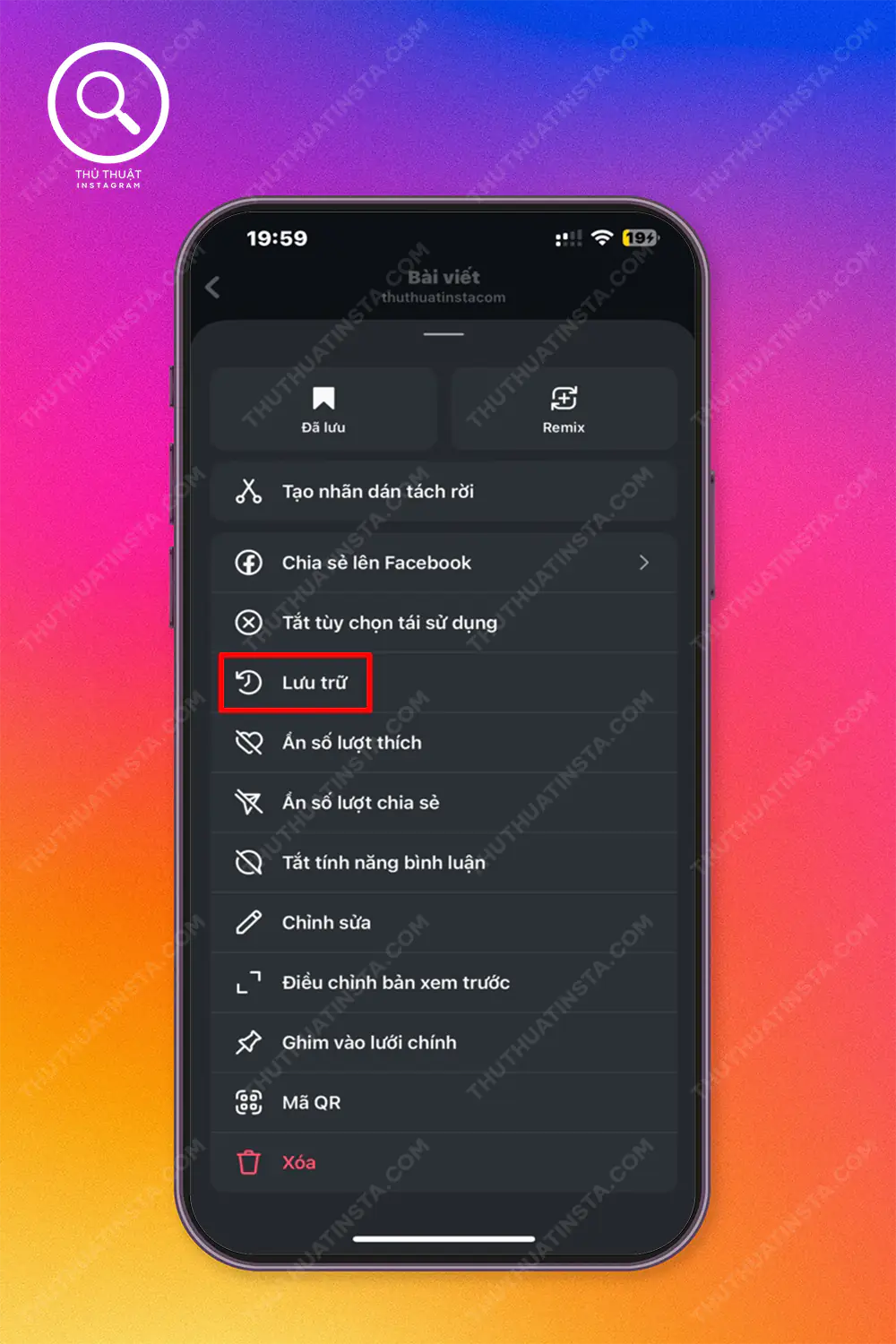 Bước 2: Chọn lưu trữ.