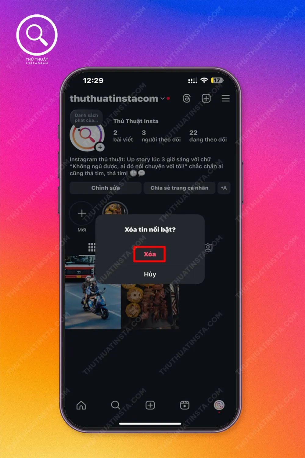 Bước 2: Nhấn Xóa.
