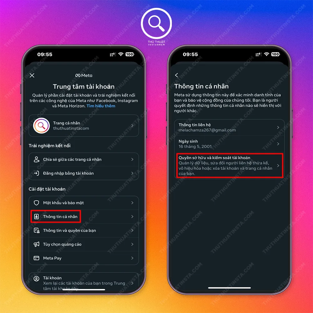 Bước 2: Chọn Thông tin cá nhân > Quyền sở hữu và kiểm soát tài khoản.