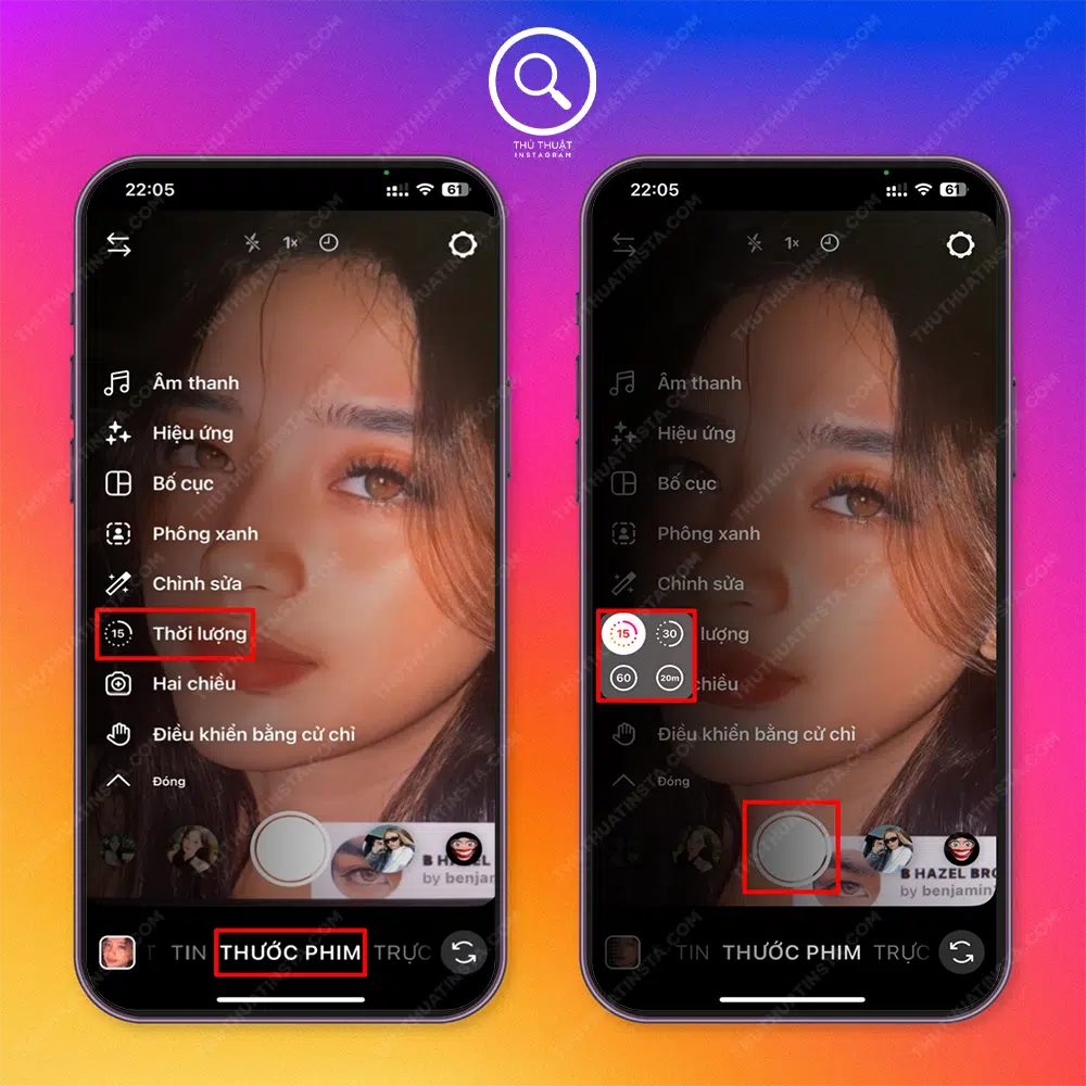Bước 3: Chọn “Thời lượng” → Ấn quuay.
