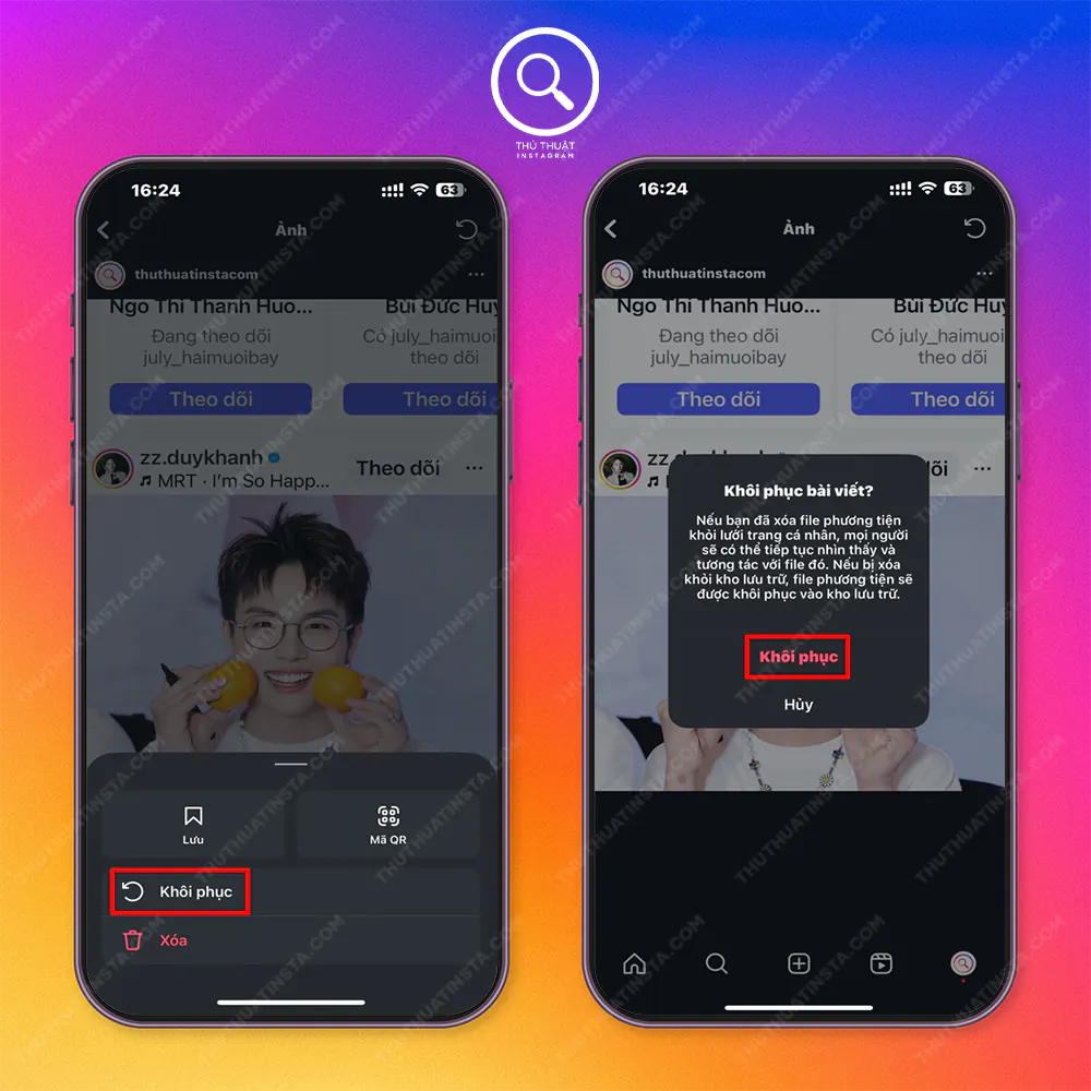 Bước 3: Chọn Khôi phục > Chọn tiếp Khôi phục.