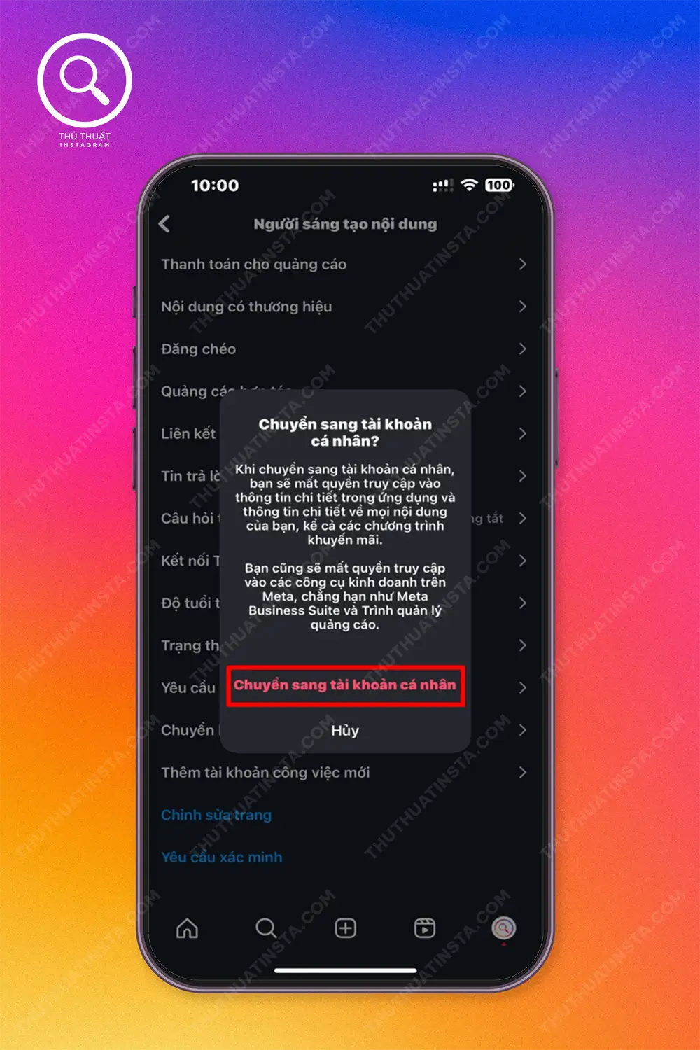 Bước 3: Chọn chuyển sang tài khoản cá nhân.