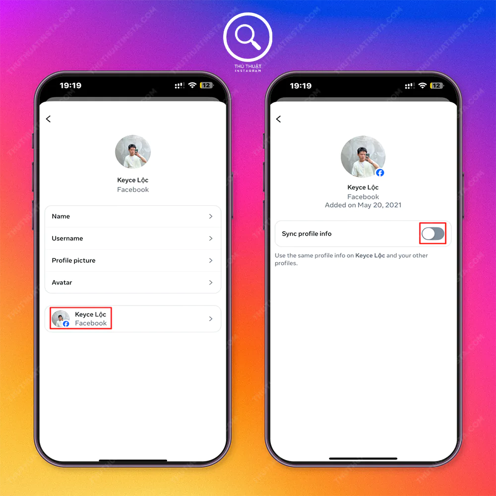 Bước 3: Chọn tài khoản Facebook đang liên kết > Chọn vào tài khoản Facebook > Tắt tính năng đồng bộ.