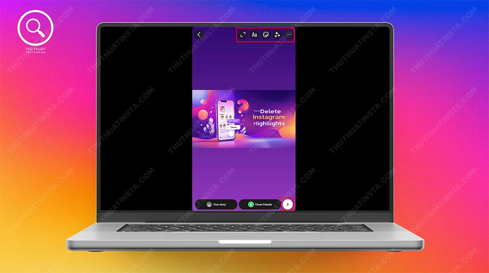 Bước 4: Chọn ảnh/video vừa thả vào > Thêm tuỳ chỉnh nếu cần > Chọn biểu tượng (>)
