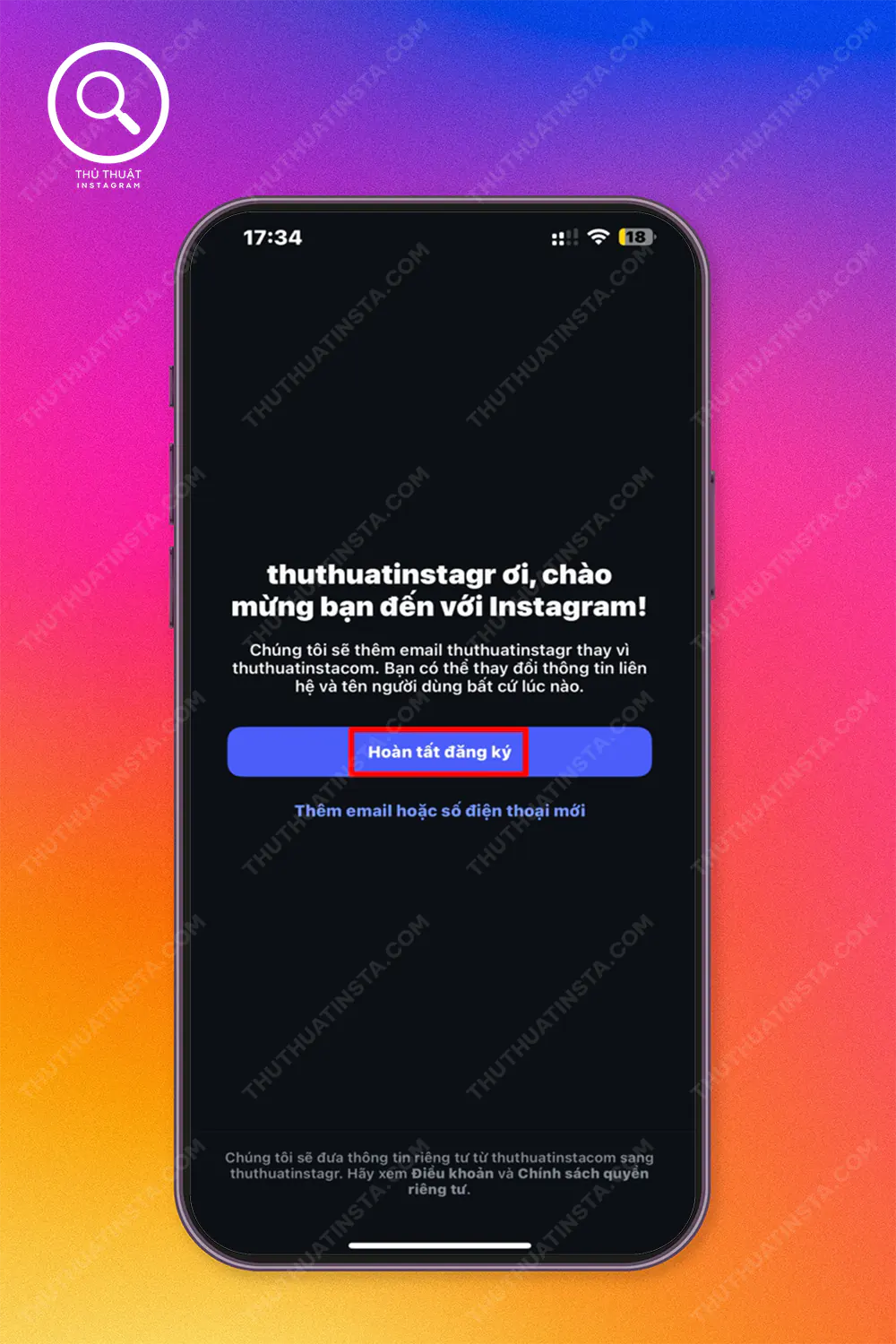 Bước 4: Hoàn tất đăng ký nếu muốn dùng email trước đó hoặc add số điện thoại/email mới