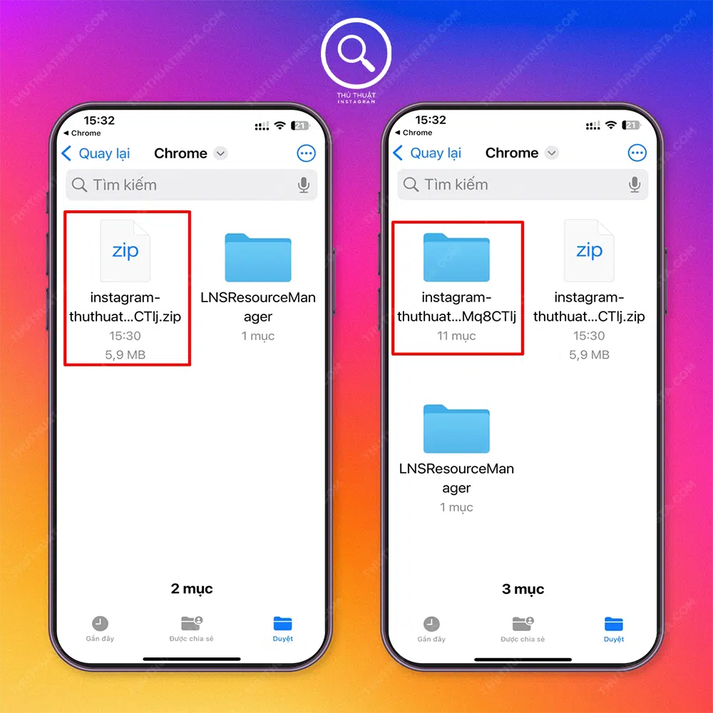 Bước 5: Chọn “File Zip instagram đã tải về” → Chọn “File instagram”.