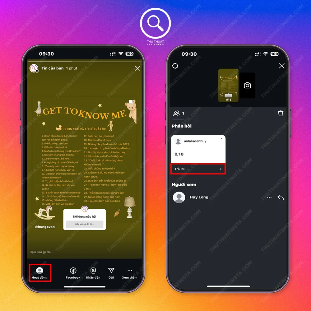 Bước 1: Chọn story mình vừa đăng > Chọn người đã xem > Chọn reply các câu hỏi muốn trả lời.