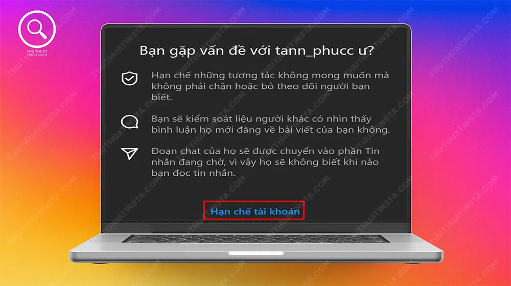 Bước 6: Chọn “Hạn chế tài khoản”.