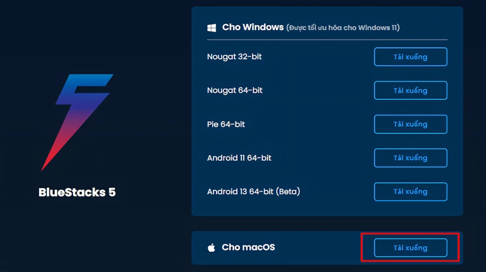 Bước 1: Truy cập Bluestacks và chọn tải đúng phiên bản cho Macbook.