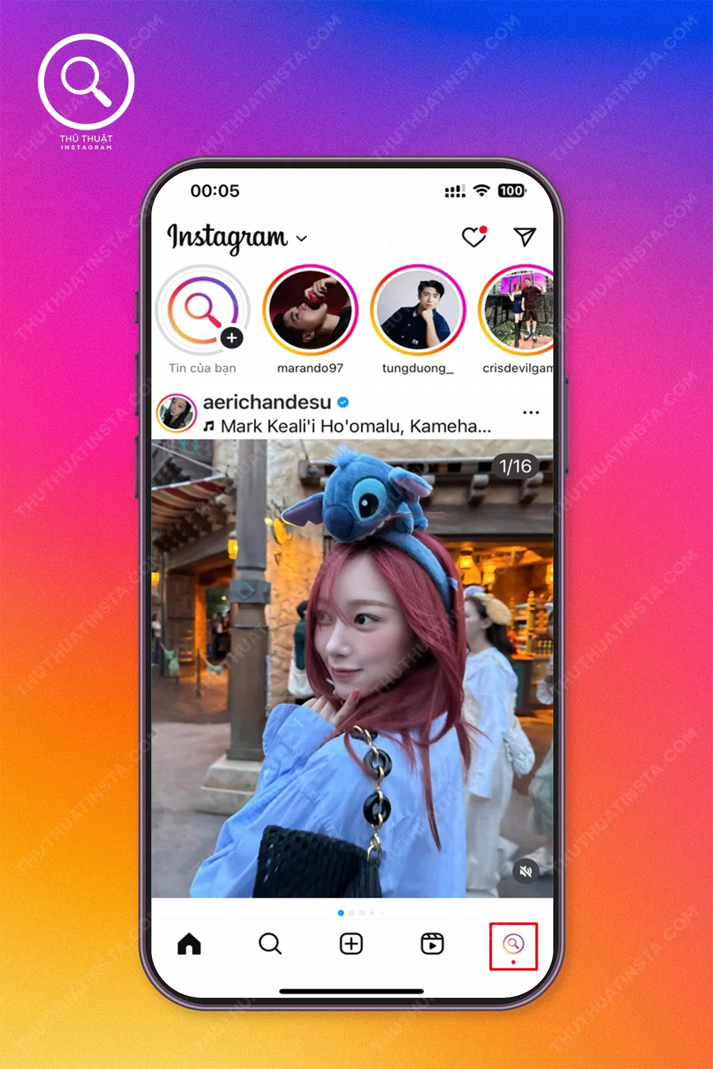 Bước 1: Mở ứng dụng Instagram → Chọn “Biểu tượng avatar” bên phải ở phía dưới.