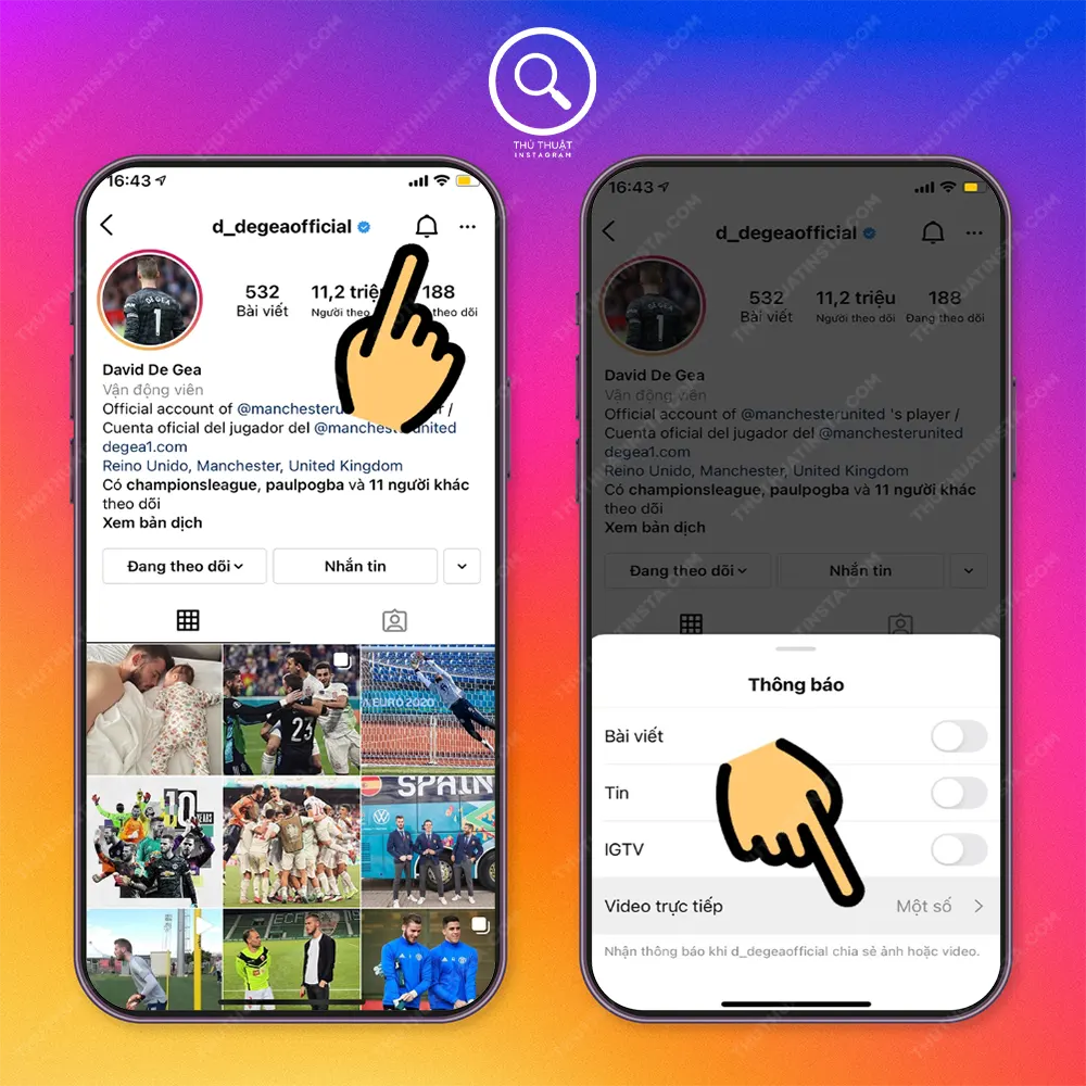 Bước 1: Mở ứng dụng Instagram và vào trang cá nhân người bạn muốn xem livestream. Sau đó nhấn nút chuông chuông trên góc phải màn hình → Chọn mục Video trực tiếp.