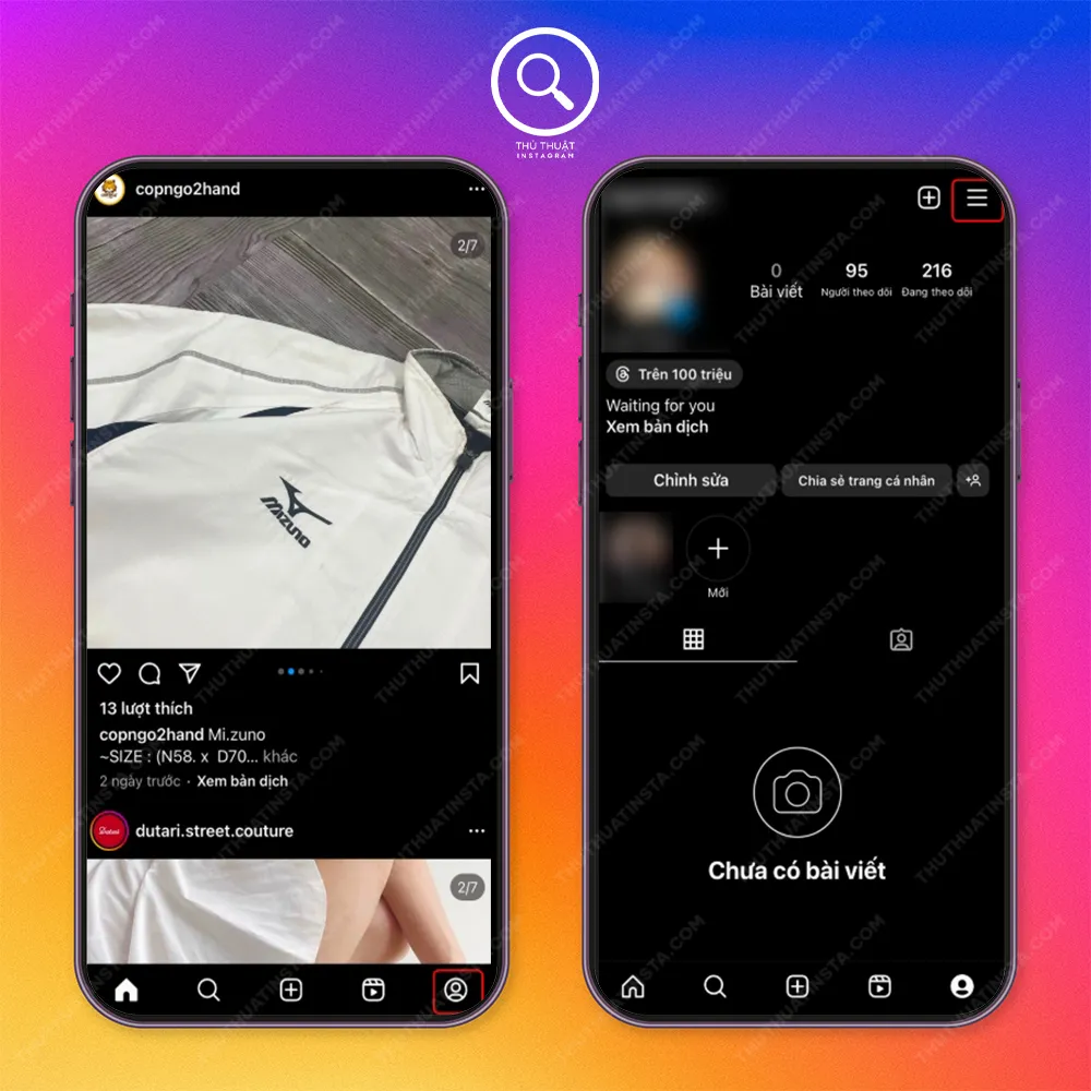 Bước 1: Truy cập tài khoản instagram cần xóa → Chọn mục “Tùy chỉnh” biểu tượng .
