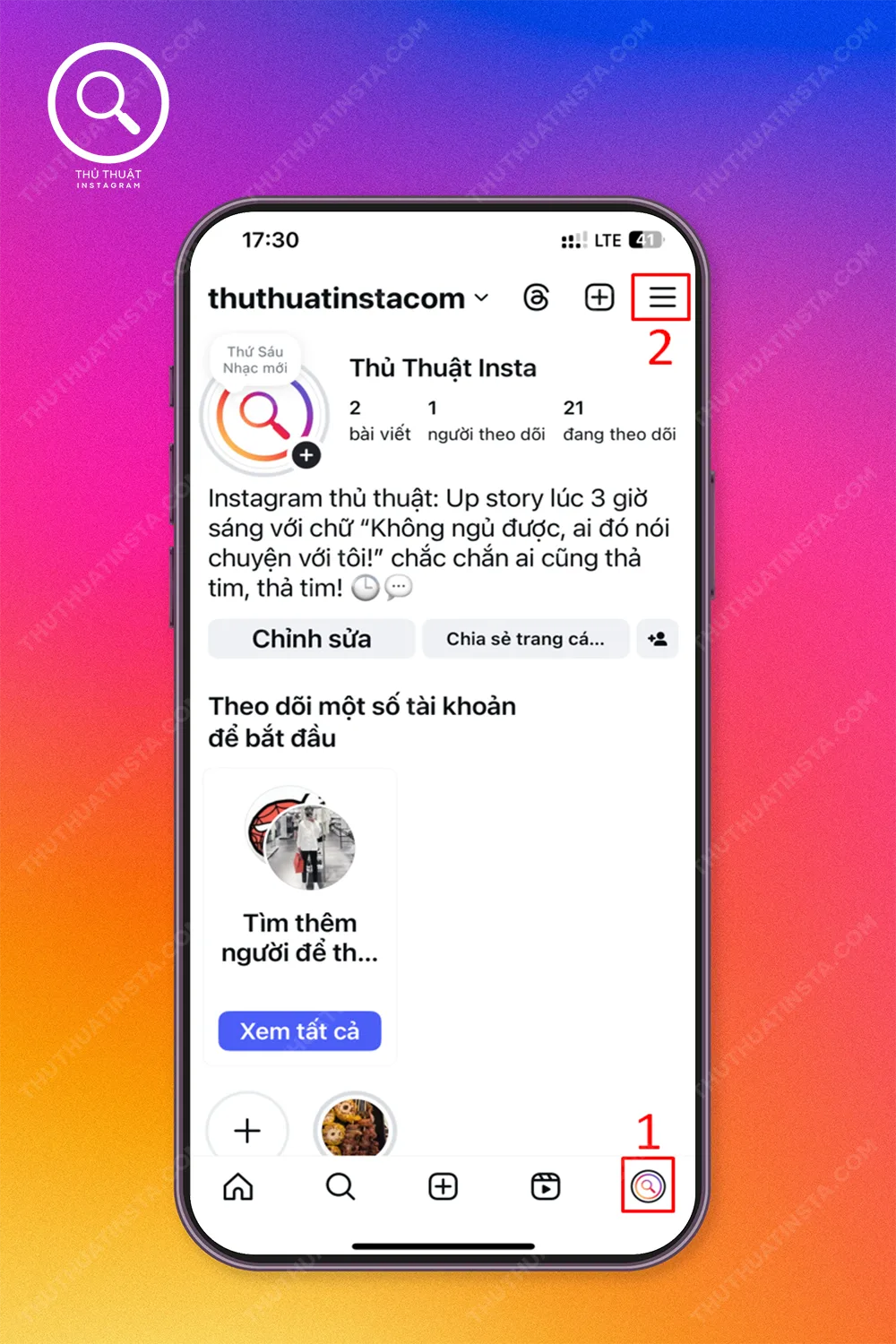 Bước 1: Avatar → 3 dấu gạch ngang