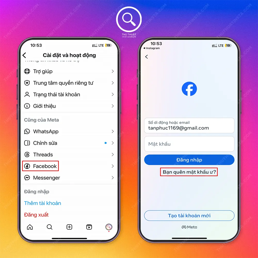 Bước 2: Chọn “Facebook” → Chọn “Bạn quên mật khẩu ư?”.