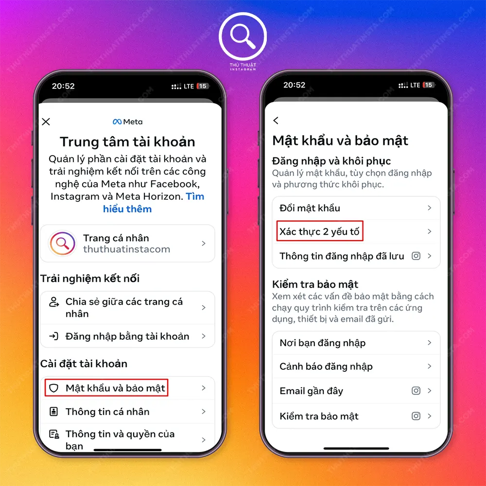 Bước 2: Chọn “Mật khẩu và bảo mật” → Chọn “Xác thực 2 yếu tố”.