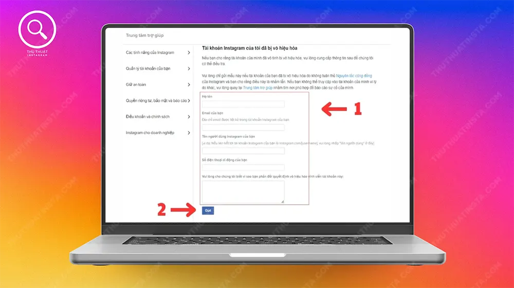 Bước 3: Sau đó, bạn điền đầy đủ thông tin tài khoản Instagram rồi gửi đi để khôi phục sớm nhất có thể. Mẹo nhỏ là không nên sử dụng cụm từ “xin lỗi” trong đơn kháng cáo, khiến quá trình xét duyệt khó khăn hơn.