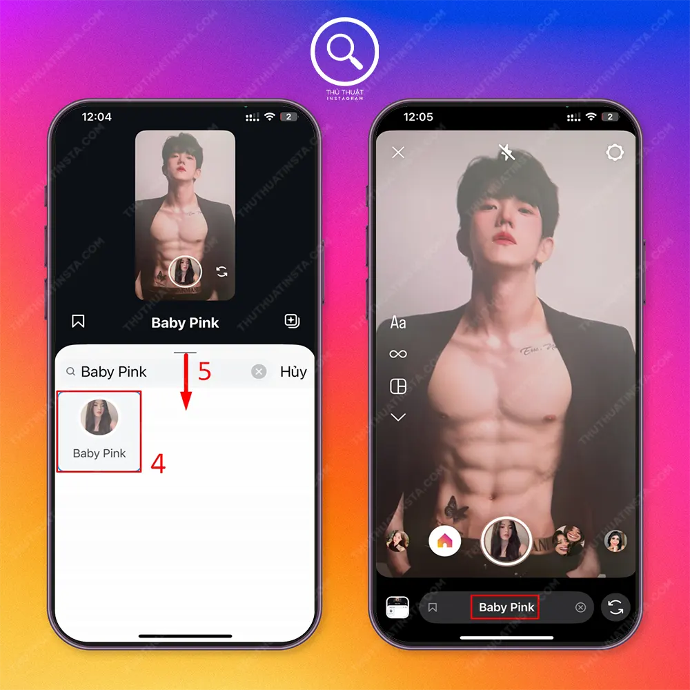 4: Chọn filter bạn dùng5: Kéo màn ảnh xuống để chụp