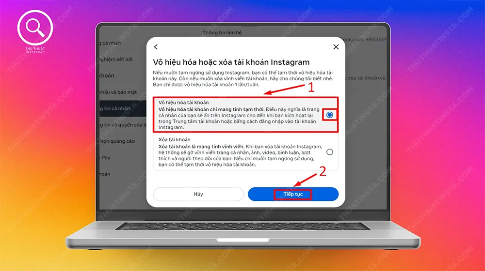 Bước 6: Chọn “Vô hiệu hóa tài sản’’ Tiếp tục
