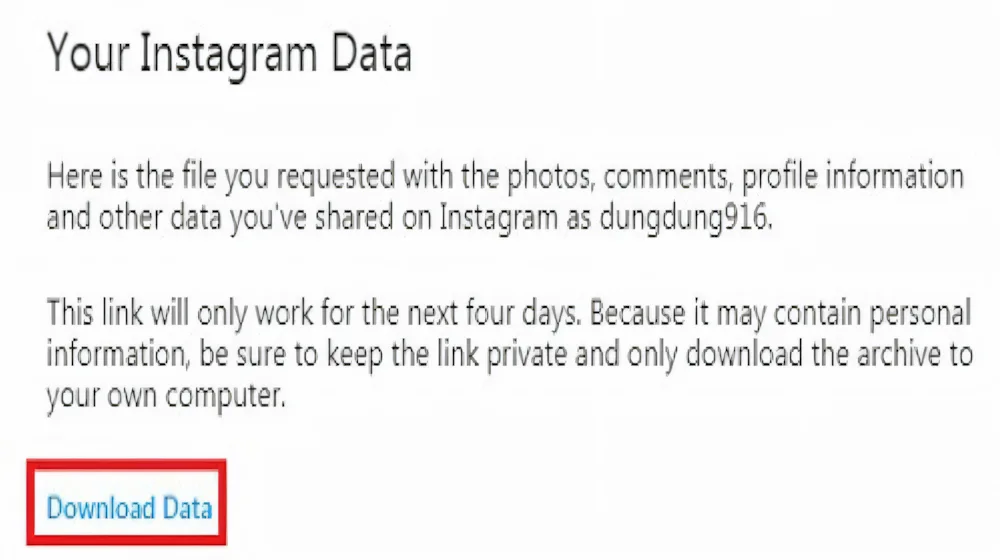 Cách 1: Tải dữ liệu Instagram về máy