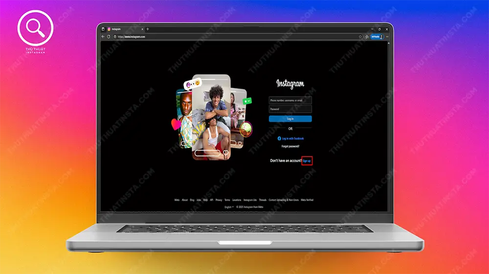 Bước 1: Truy cập vào Instagram > Đăng ký.