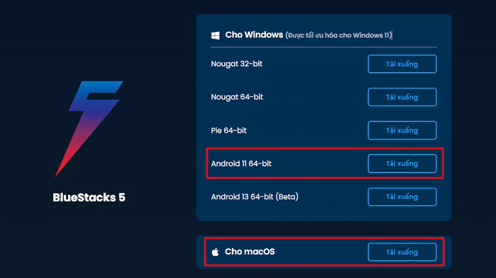 Bước 1: Tìm kiếm và tải xuống Bluestacks đúng với phiên bản máy tính đang sử dụng (MacOS hoặc Windows).