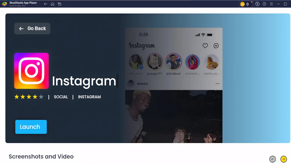 Bước 1: Tiến hành khởi động Bluestacks > Khởi chạy Instagram.